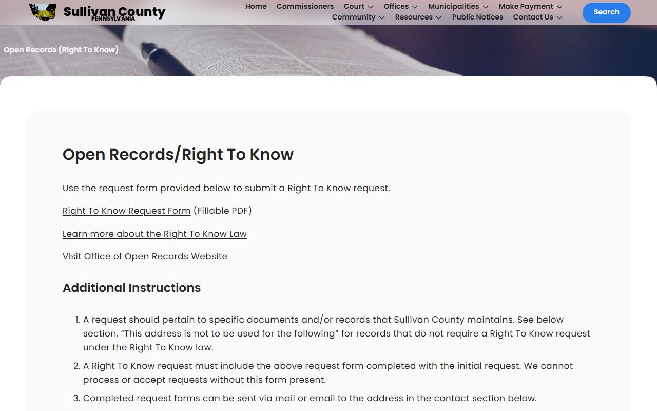 Sullivan County court records Right-to-Know instructions
