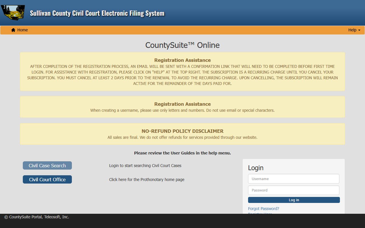 Sullivan County court records civil case search portal