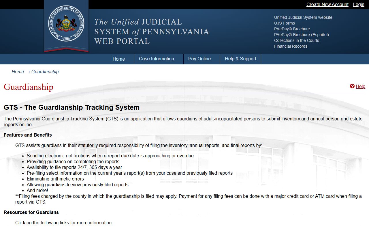 Sullivan County probate records UJS Guardian Tracking System
