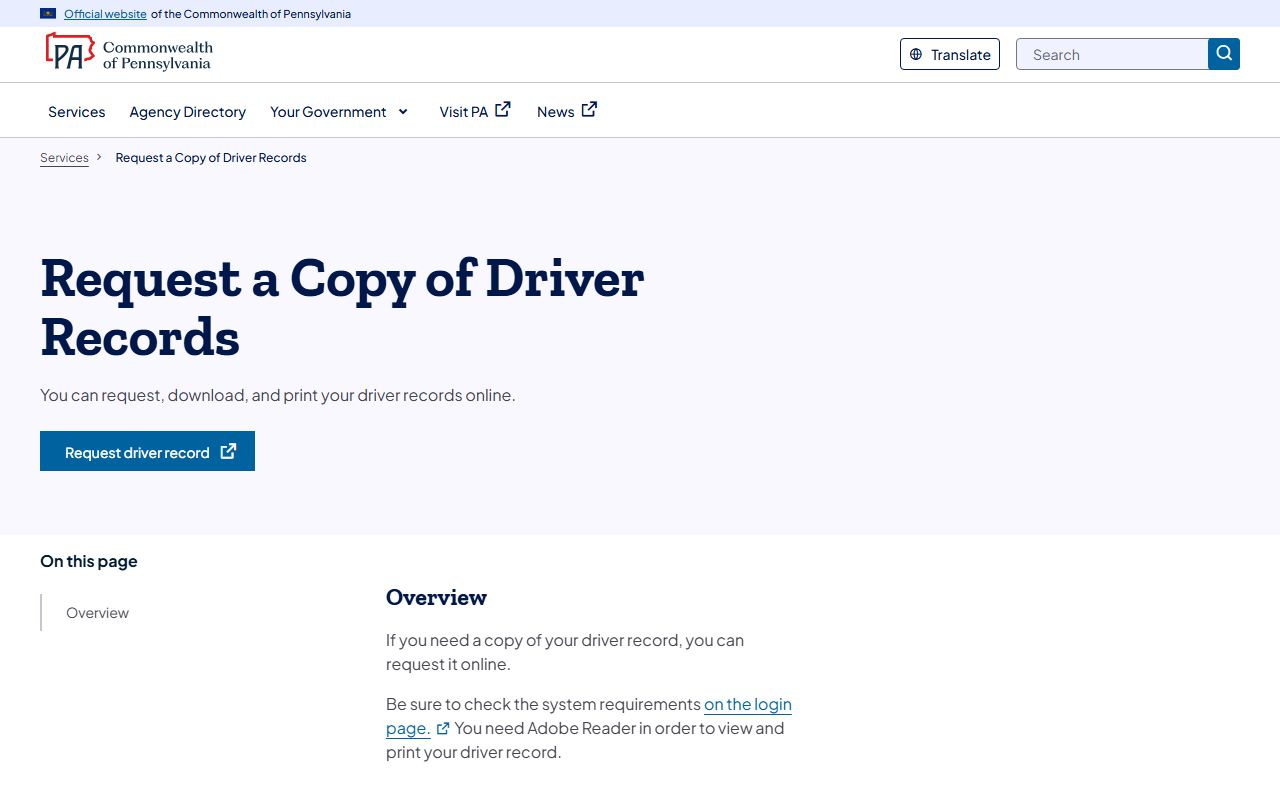 Sullivan County traffic court records PennDOT driver record request source